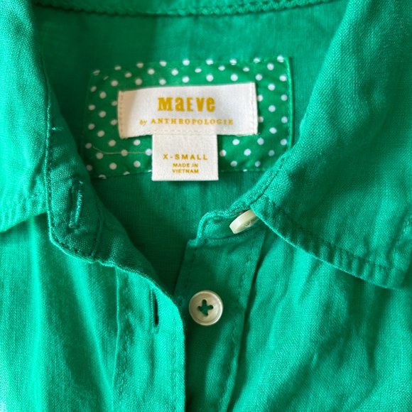 NWT 💚 MAEVE Anthropologie 100% Linen Long Sleeve Button Down Shirt Top - Picture 5 of 5